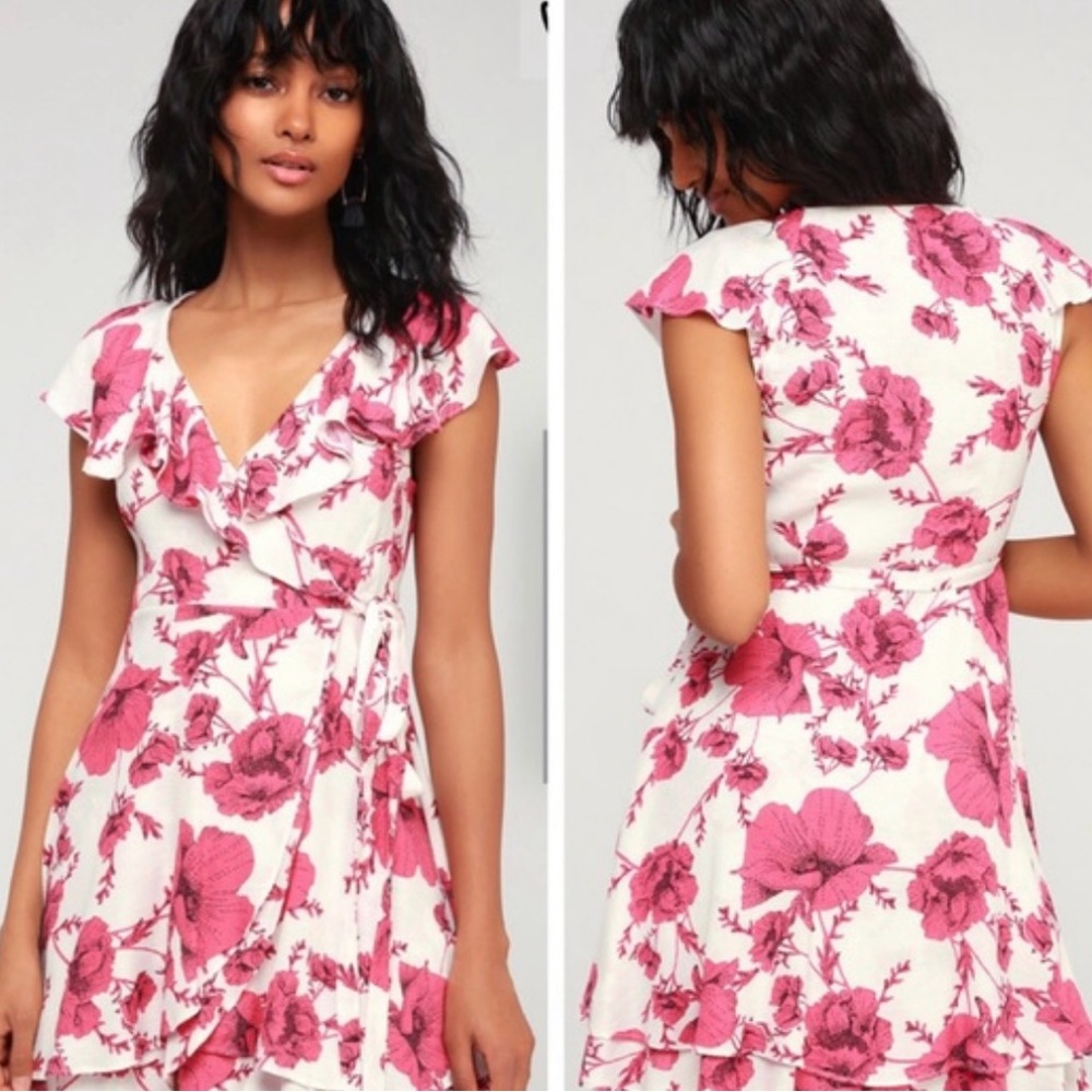 Free People White and Pink Floral Mini Dress